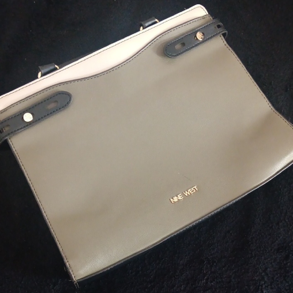 Nine West Olive & Cream Top-Handle Satchel with Gold Logo